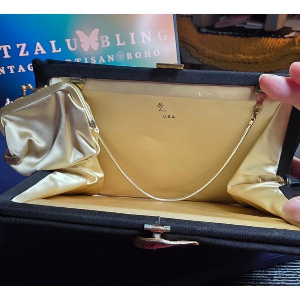 Vintage HL Harry Levine Admiral Black Evening Clutch with Mini Coin Purse - Picture 6 of 13